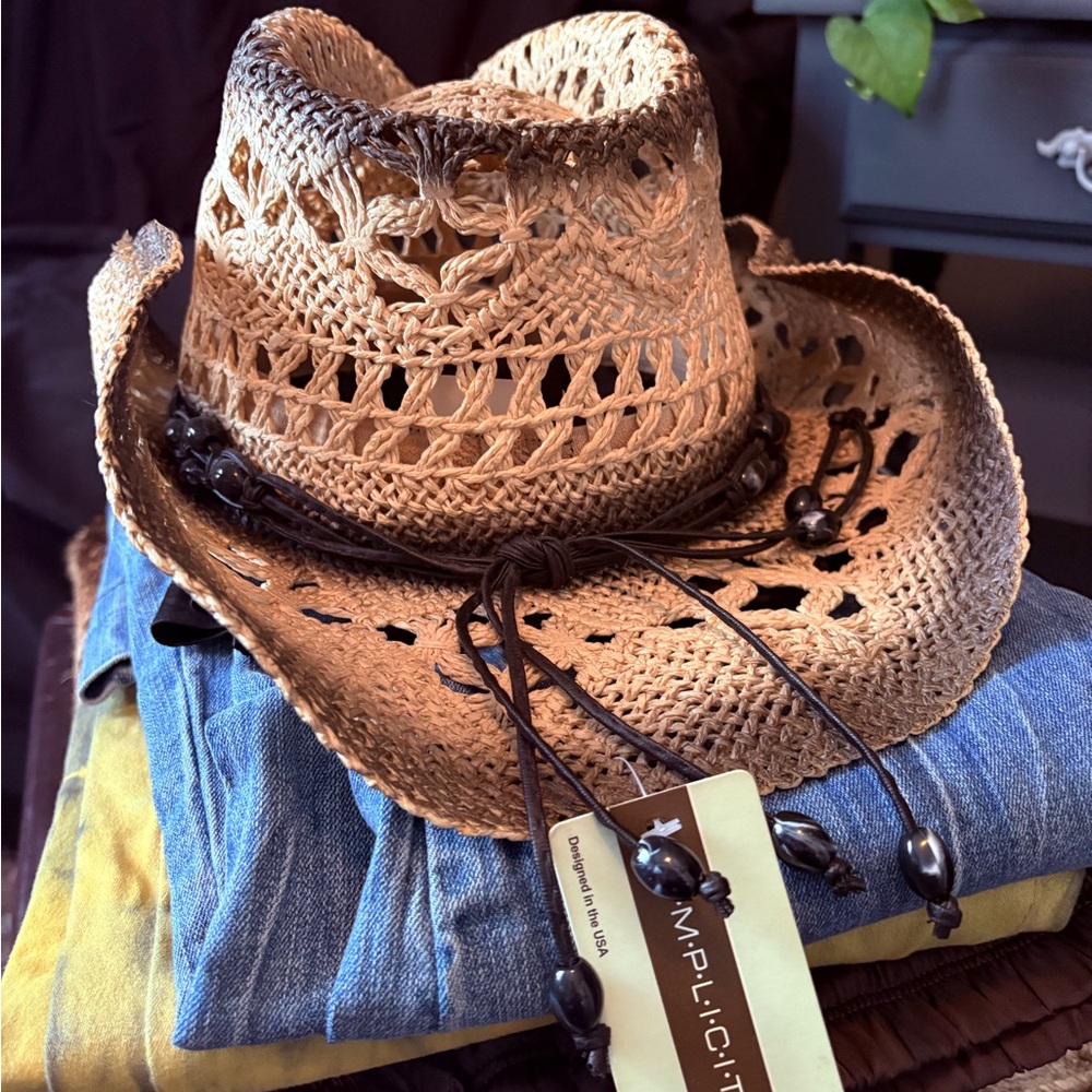 Simplicity Tan Straw Hat with Beaded Band